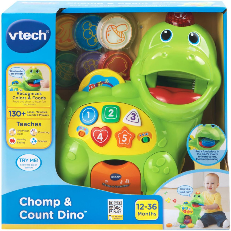Розвиваюча іграшка музичний динозаврик VTech Chomp and Count Dino Green