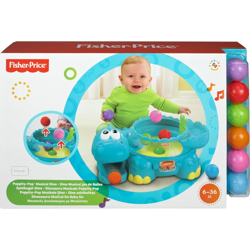 Розвиваюча музична іграшка Динозавр Fisher Price Baby Crawling  Poppity Pop Musical Dino Ball Popper