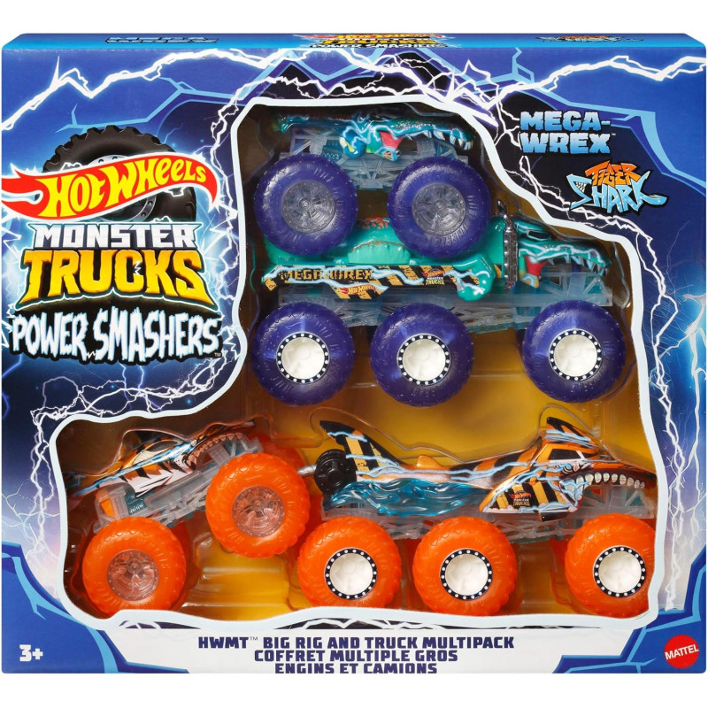 Ігровий набір гоночних машинок Hot Wheels Monster Trucks 1 64 Scale Mega Wrex Tiger Shark