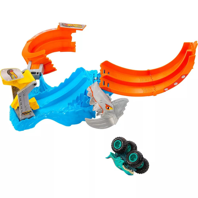 Ігровий набір монстр Атака акули Hot Wheels Monster Trucks Corkscrew Shark Smash Track Set