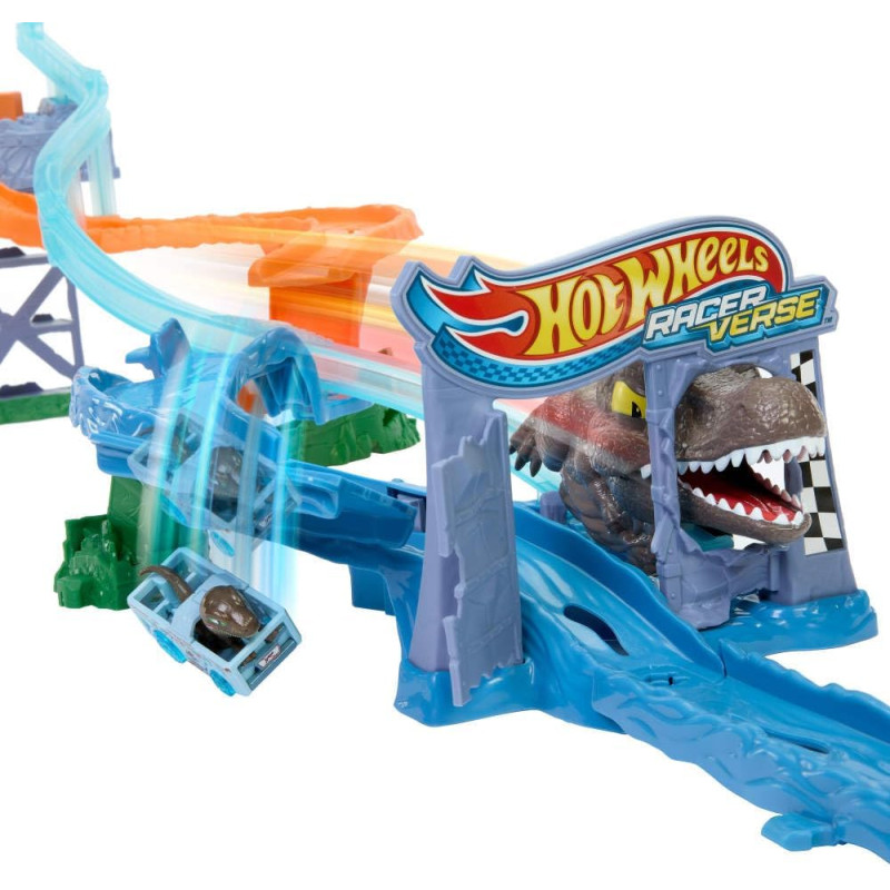 Набір для гонок іграшкових машинок Hot Wheels RacerVerse Jurassic World Crash Splash JFP32