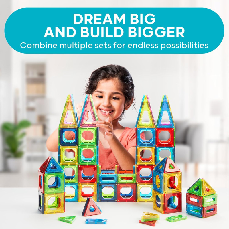 Розвиваючий набір STEM магнітних 3D плиток Discovery 100 Piece 3D Magnetic Tiles Set Educational STEM