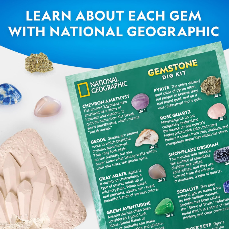 Набір STEM для пошуку дорогоцінного каміння National Geographic Gemstone Dig Kit Dig Up 10