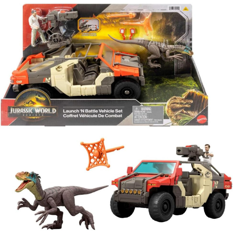Ігровий набір машинка з динозавром Mattel Jurassic World Launch N Battle Truck Martin Krebs Figure Raptor